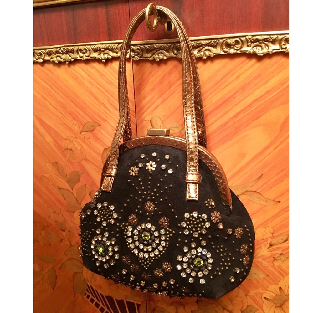 Rafe New York 100% Suede Leather Beaded Embellished studded Evening bag clutch